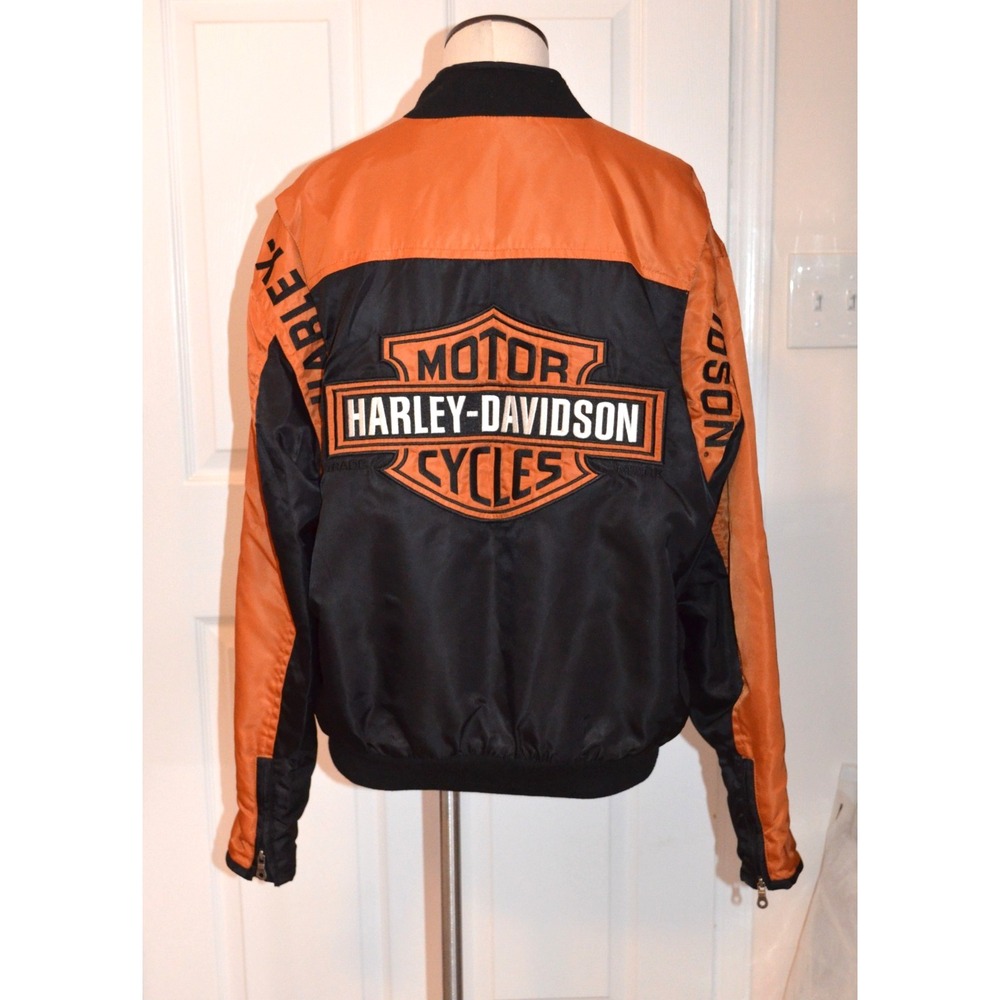 Harley-Davidson Riding Jacket Black Orange Womens Size S Full Zip Logo Pockets
